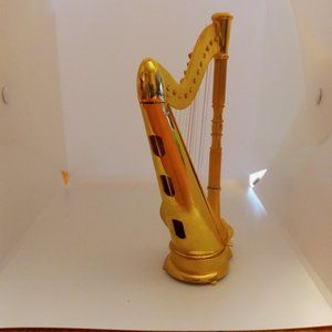 Miniature Brass Harp with Box